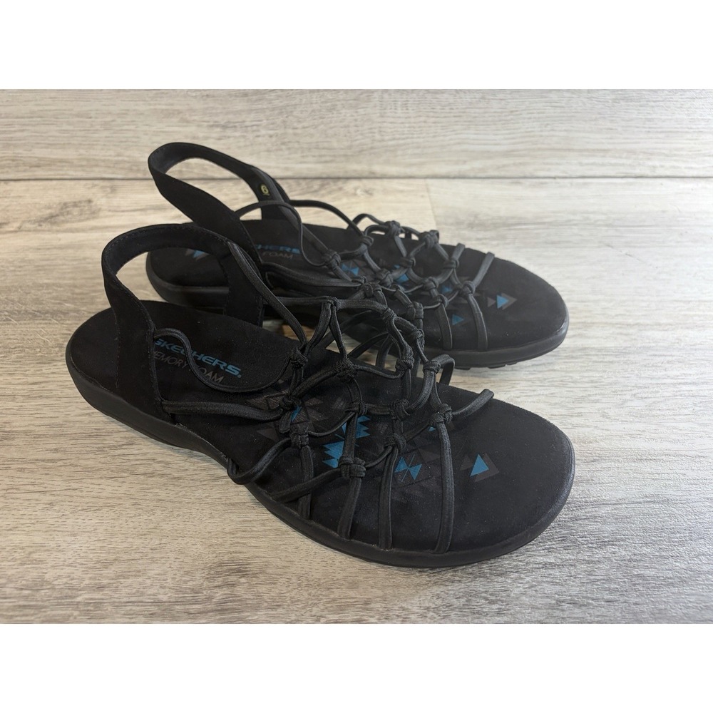 Skechers Reggae Slim Forget Me Knot Blk Slingback Comfort Sandal Womens 6